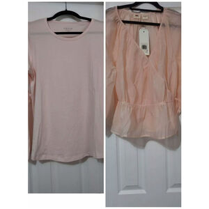 Two Women's Large Pink Tops Orvis Stretch Knit Levi's Wrap Blouse Retail $114